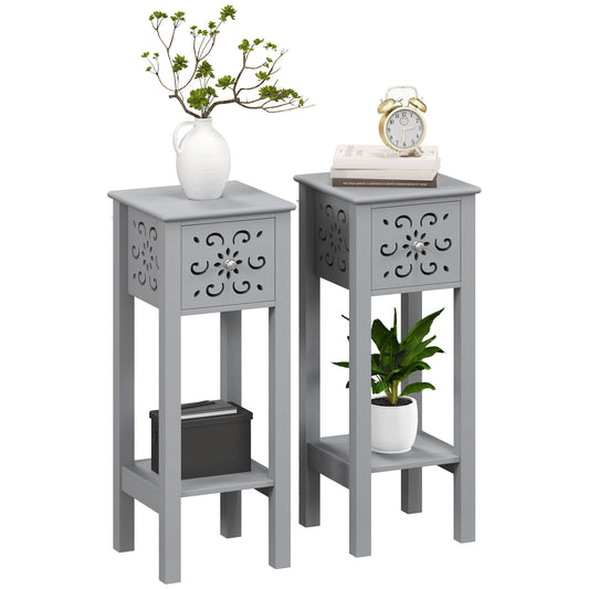 Photo of HOMCOM Set of Two Elegant Floral Cut-Out Side Tables - Grey in Grey colour on a white background