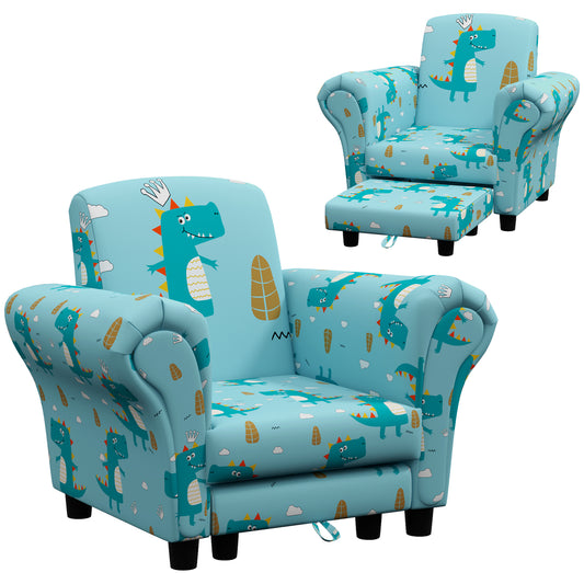 Photo of AIYAPLAY 2 Piece Kids Sofa Set with Dinosaur Design, Wooden Frame, for 1.5-3 Years Old, Blue in Blue colour on a white background