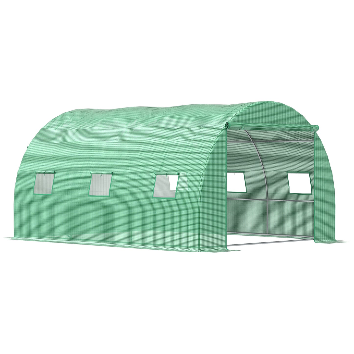 Photo of Outsunny Walk-in Polytunnel Greenhouse, Outdoor Garden Tunnel Greenhouse Tent with Zipped Roll-Up Door and 6 Mesh Windows, 4 x 3M in 3M colour on a white background