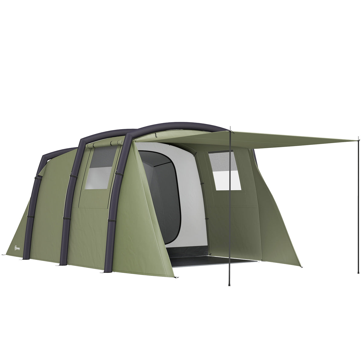 Photo of Outsunny Inflatable 3 Man Tunnel Tent w/ Air Pump, Living Area & Vestibule, Waterproof Family Camping Air Tent, Groundsheet, Removable Footprint for Hiking, 440L x 280W x 195Hcm, Olive Green in Green colour on a white background