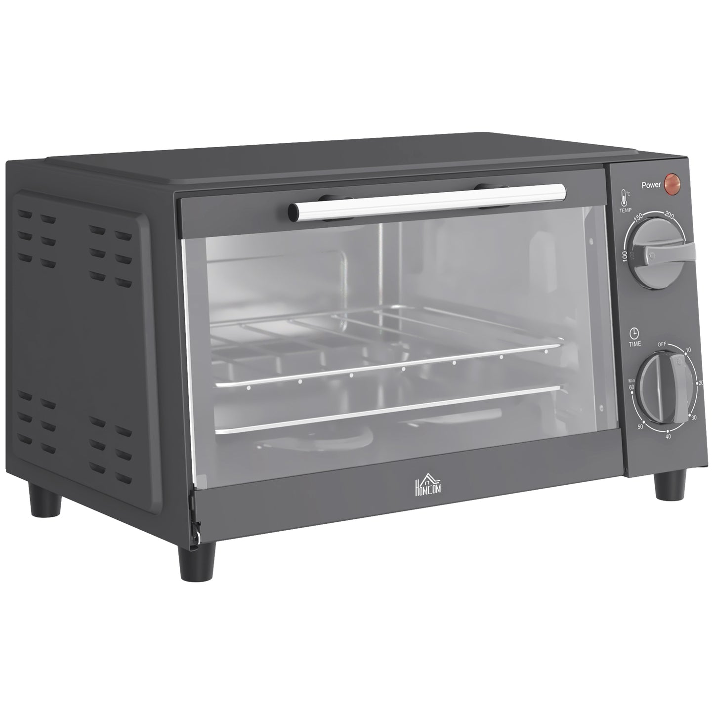 Photo of HOMCOM Mini Oven, 9L Countertop Electric Grill, Toaster Oven with Adjustable Temperature, Timer, Dishwasher Safe Baking Tray and Wire Rack, 750W, Grey in Grey colour on a white background