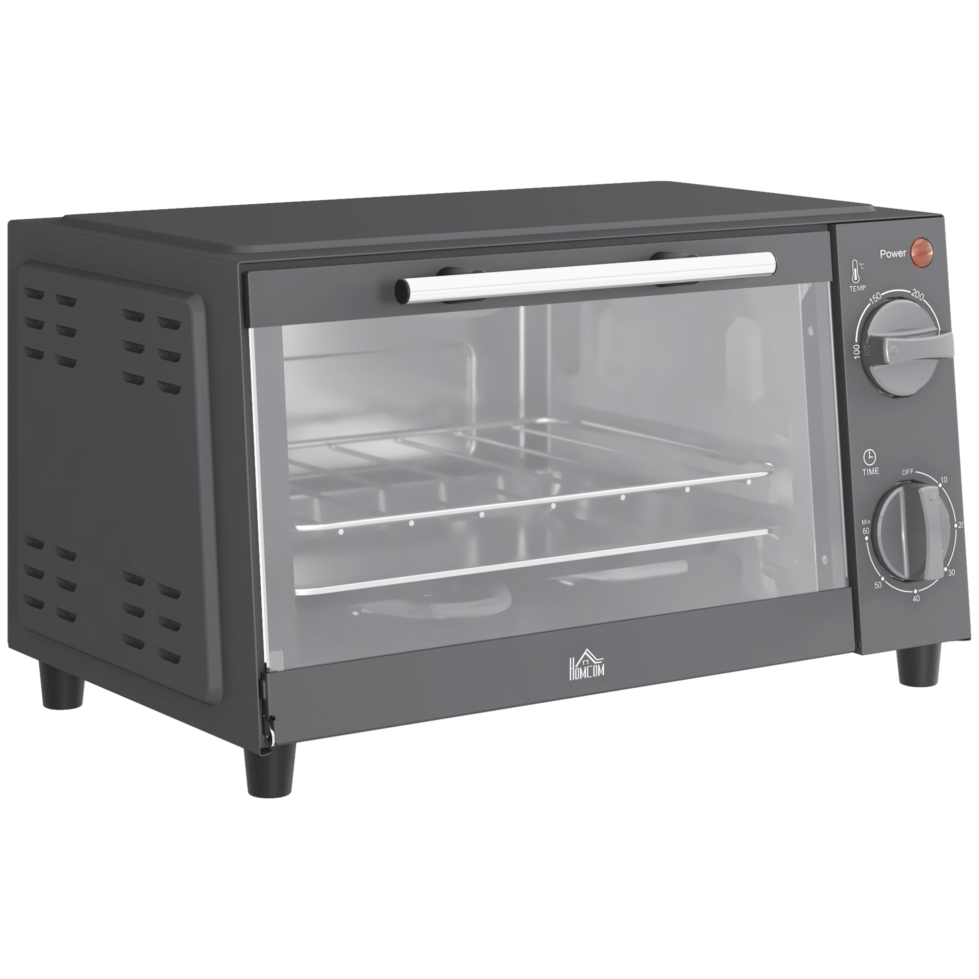 Photo of HOMCOM Mini Oven, 9L Countertop Electric Grill, Toaster Oven with Adjustable Temperature, Timer, Dishwasher Safe Baking Tray and Wire Rack, 750W, Grey in Grey colour on a white background