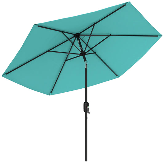 Photo of Outsunny 2.6 m Garden Parasol Umbrella with Aluminium Pole, Outdoor Patio Umbrella with Tilt and Crank, Vent, Turquoise in Turquoise colour on a white background