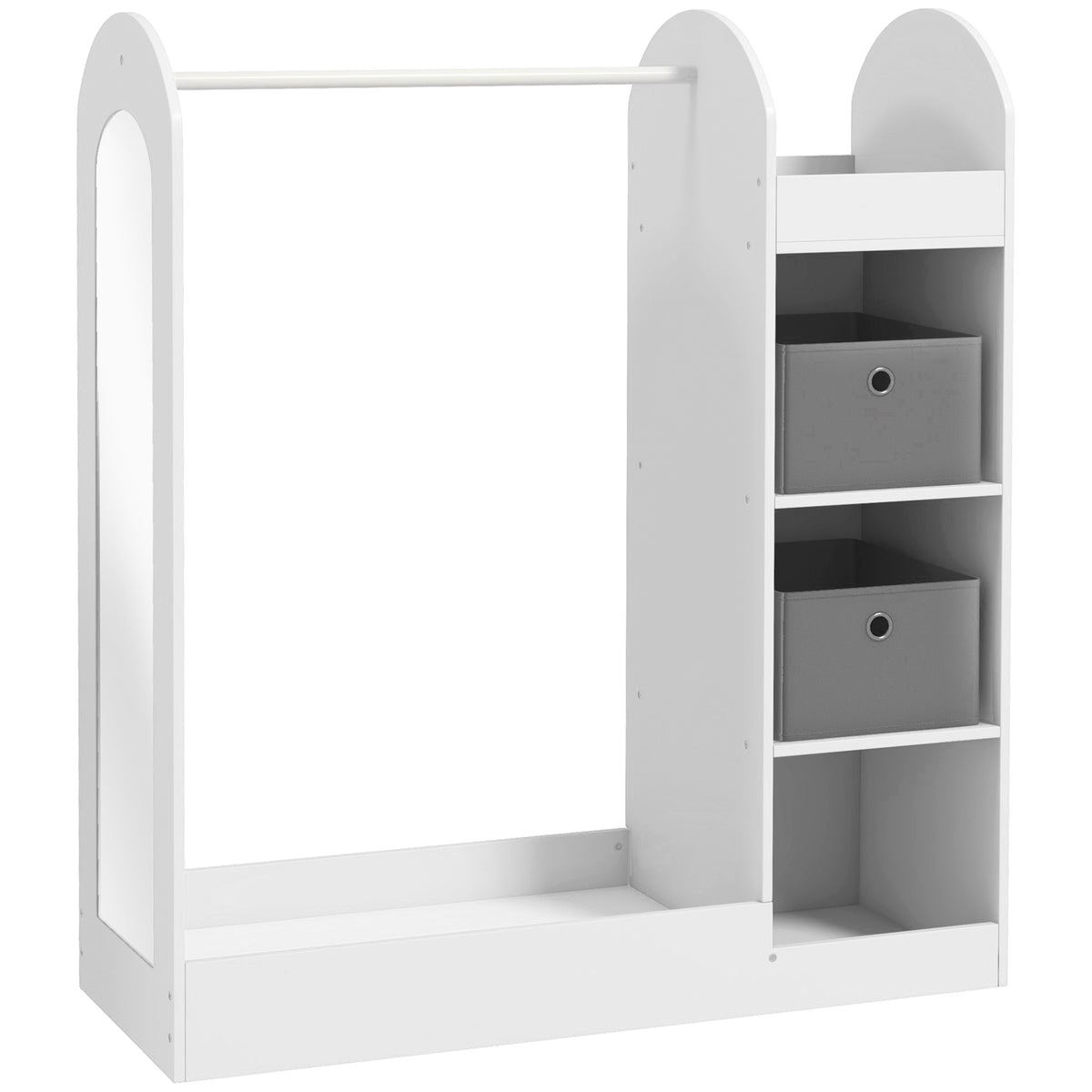Photo of AIYAPLAY Kids Clothes Rail with Storage Shelf, Boxes, Mirror for Bedroom, Nursery, White in White colour on a white background
