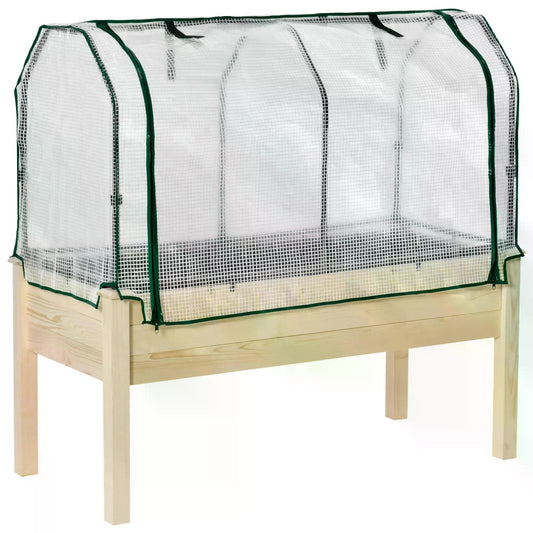 Photo of Outsunny Raised Garden Bed Outdoor Elevated Wood Planter Box w/ PE Cover, Natural in Natural colour on a white background