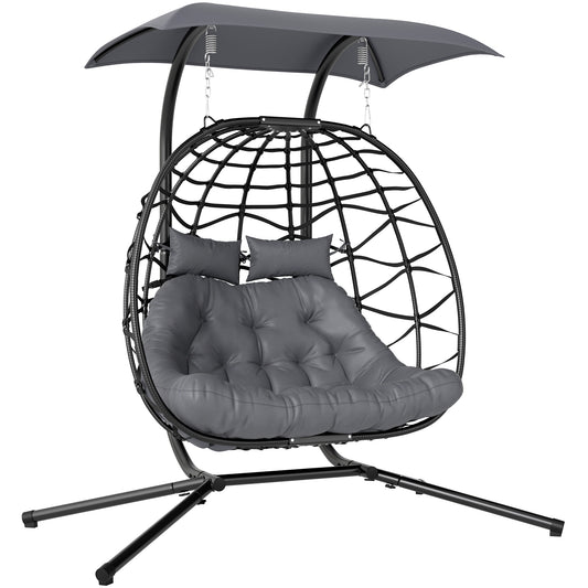 Photo of Outsunny Two-Seater Rattan Egg Chair - Black in Black colour on a white background