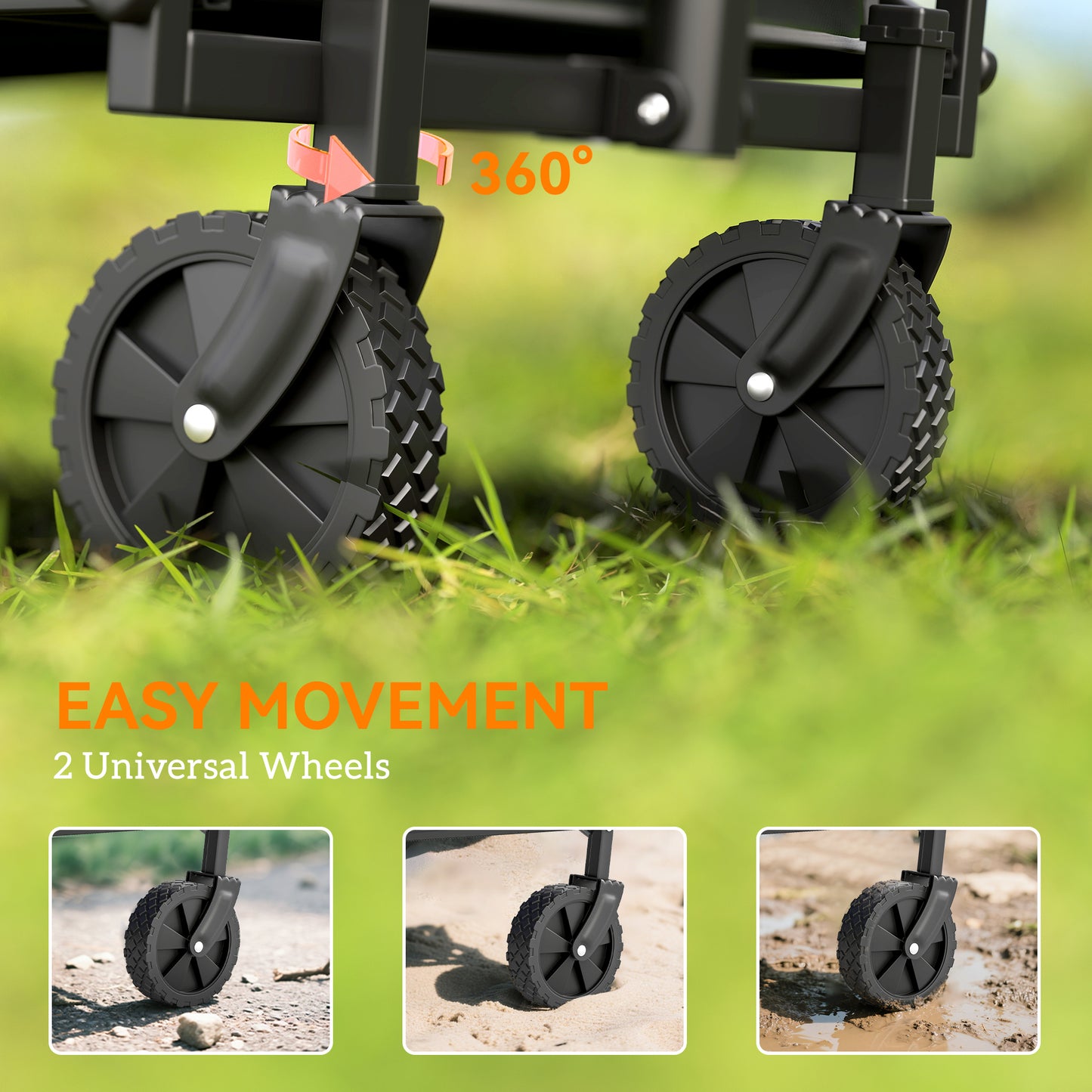 Outsunny 62L Festival Trolley on Wheels, Portable Small Folding Trolley Cart, 60kg Heavy Duty Collapsible Foldable Wagon with Adjustable Handle and Carrying Bag for Beach, Camping, Garden, Grey