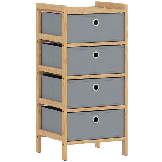 Photo of HOMCOM Chest of Drawers, 4 Fabric Drawers Narrow Dresser with Bamboo Frame, Light Grey in Grey colour on a white background