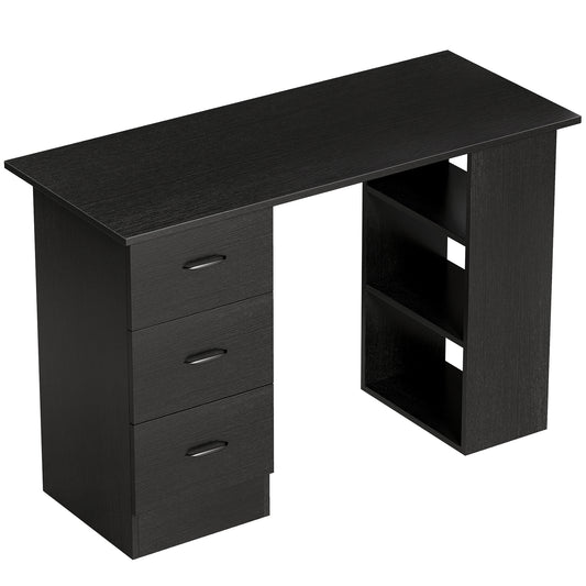 Photo of HOMCOM Computer Desk, Writing Table, PC Workstation with 3 Storage Shelves and Drawers, Handle, for Home Office, Black in Black colour on a white background