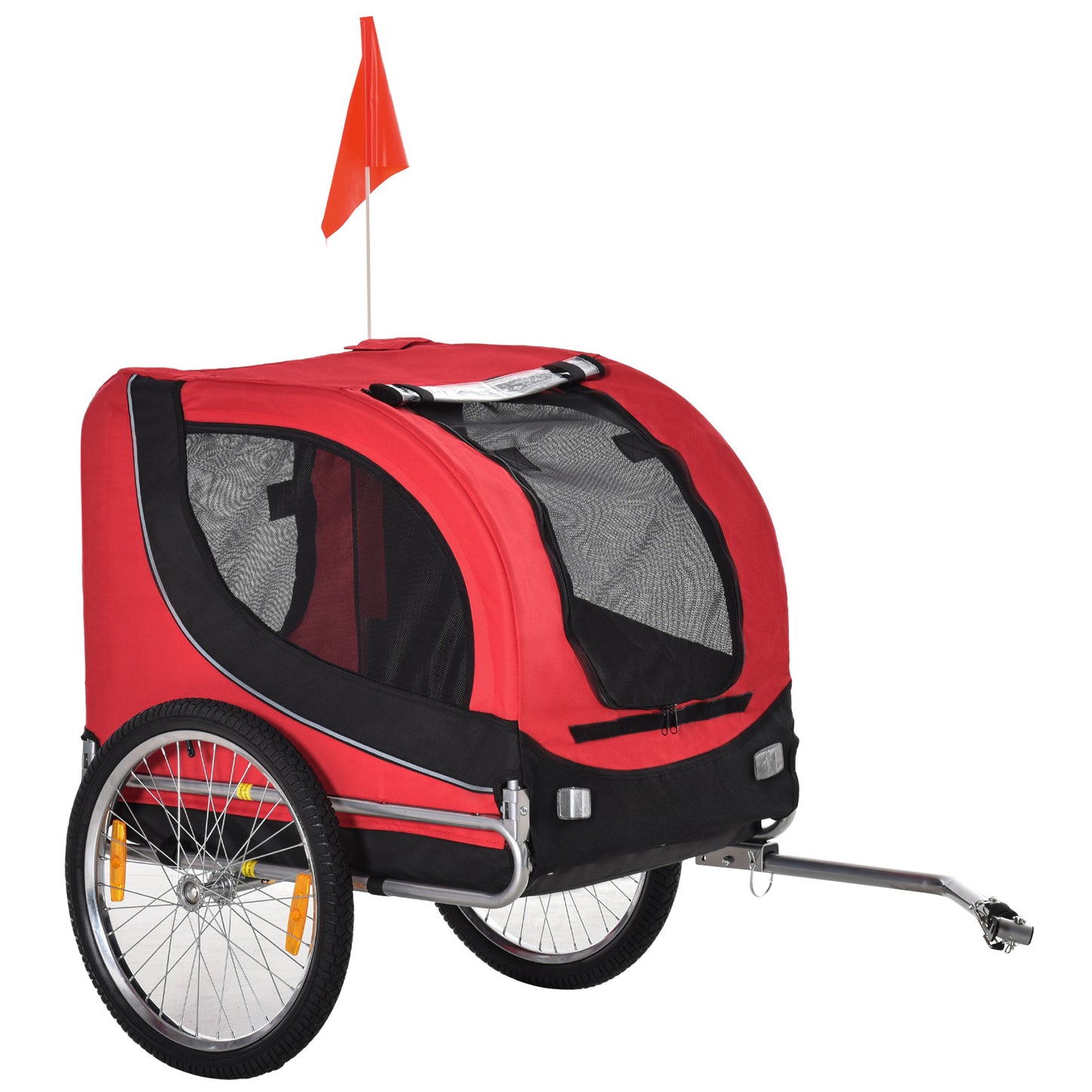 Photo of PawHut Steel Dog Bike Trailer Pet Cart Carrier for Bicycle Kit Water Resistant with Hitch Coupler Travel Black and Red in Red colour on a white background