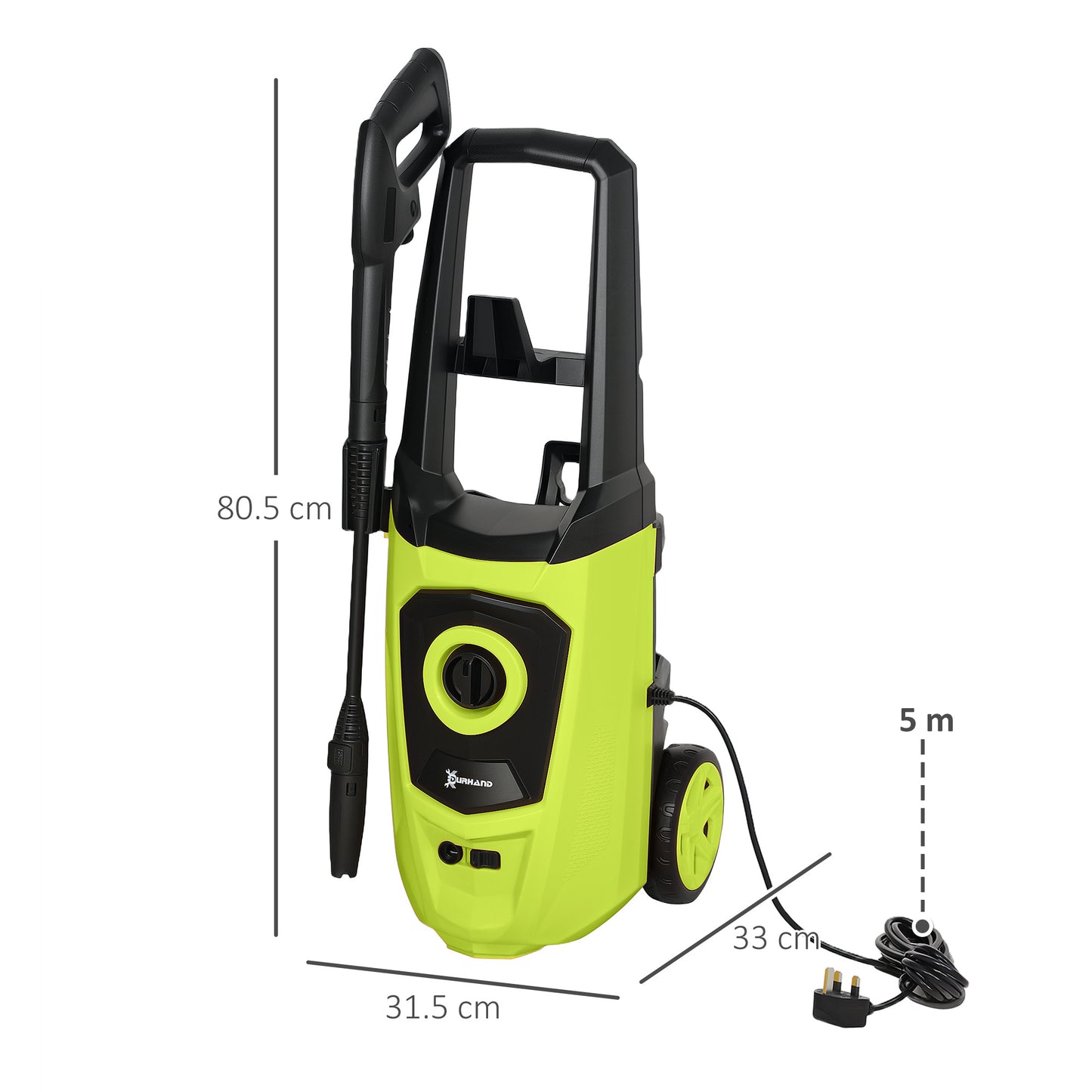 DURHAND 1800W High Pressure Washer, 150 Bar Pressure, 510 L/h Flow, High-Performance Portable Power Washer Jet Wash Cleaner with 6M Hose, Snow Foam Bottle for Garden, Car, Furniture, Green