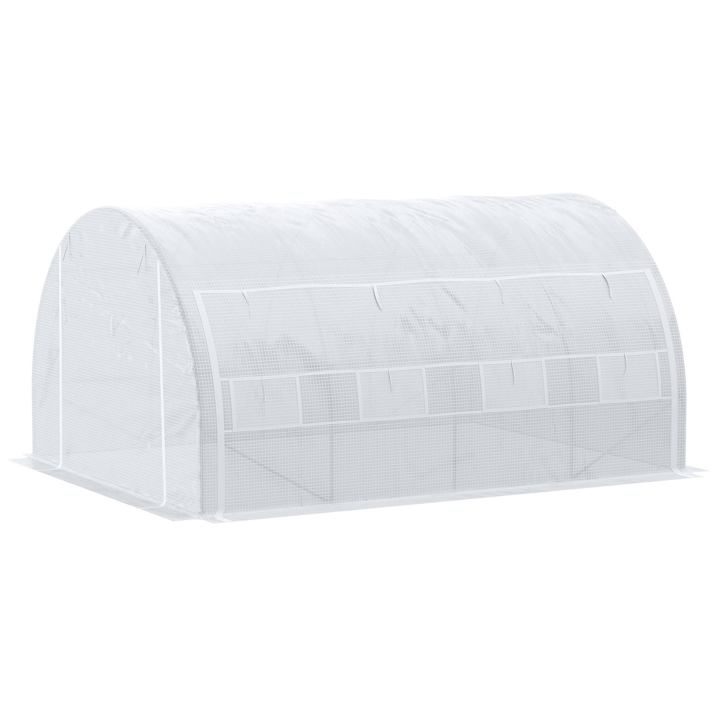 Photo of Outsunny 4 x 3 x 2 m Polytunnel Greenhouse with Roll-up Side Walls, Walk-in Grow House Tent with Steel Frame, Reinforced Cover, Zipped Door and 12 Mesh Windows for Garden, White in White colour on a white background