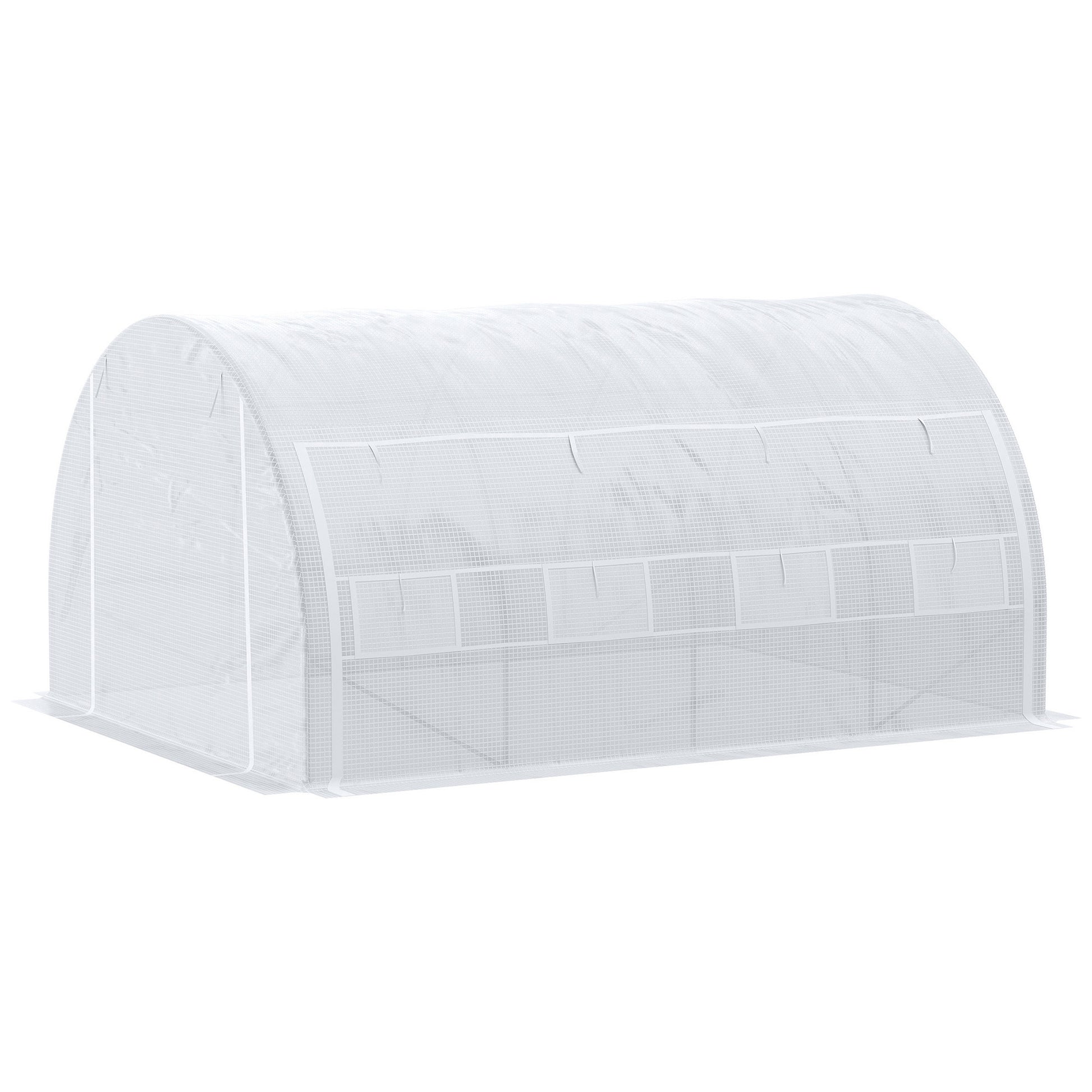 Photo of Outsunny 4 x 3 x 2 m Polytunnel Greenhouse with Roll-up Side Walls, Walk-in Grow House Tent with Steel Frame, Reinforced Cover, Zipped Door and 12 Mesh Windows for Garden, White in White colour on a white background