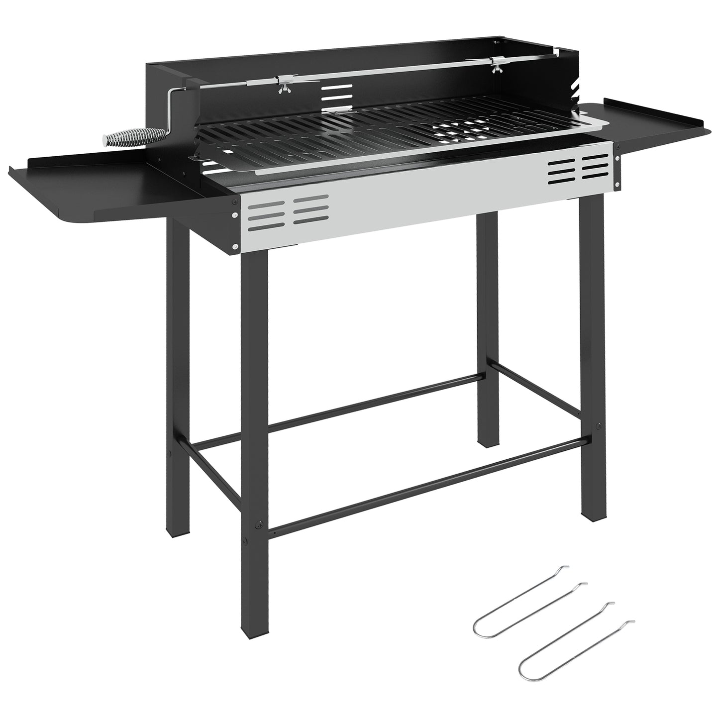 Photo of Outsunny BBQ Rotisserie Grill Roaster Charcoal Spit Roasting Machine for Chicken Turkey with 3-Level Grill Grate, Side Shelves in Shelves colour on a white background