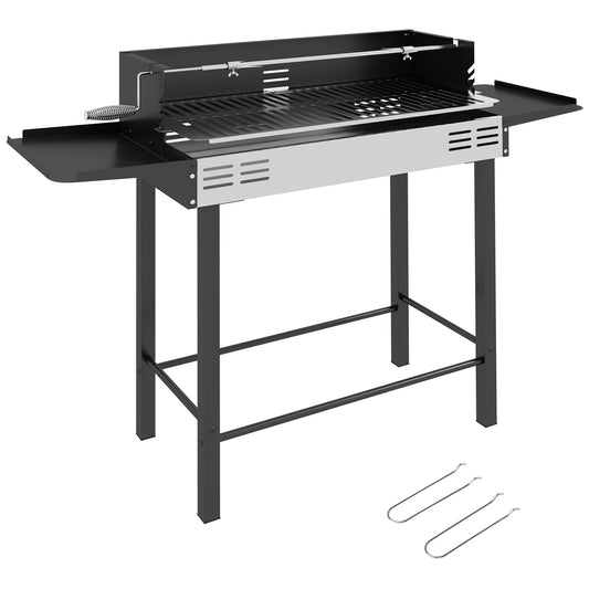 Photo of Outsunny BBQ Rotisserie Grill Roaster Charcoal Spit Roasting Machine for Chicken Turkey with 3-Level Grill Grate, Side Shelves in Shelves colour on a white background