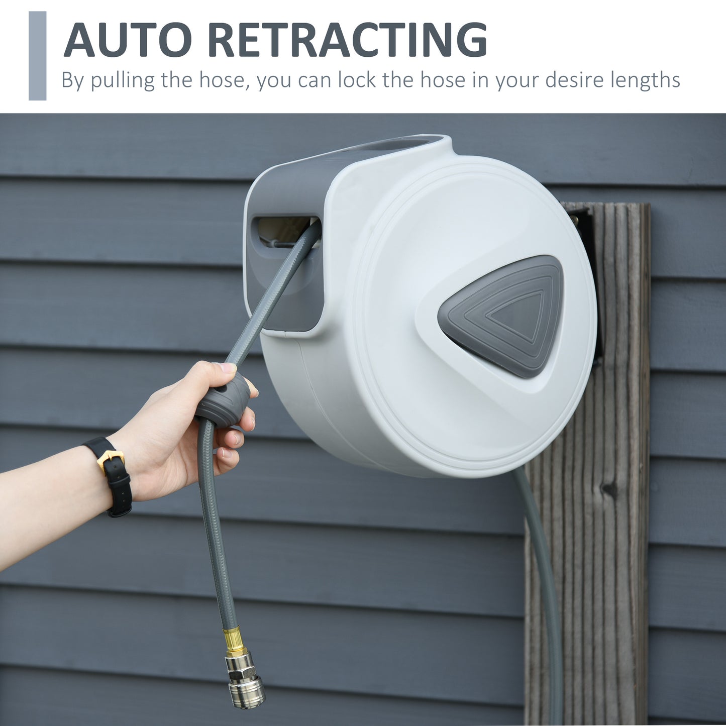 DURHAND Retractable Air Hose Reel, Wall Mount Auto Rewind Hose- Reel, 15m+ 140cm Diameter 3/ 8" 9.5mm, Connector 1/ 4" BSP, Grey