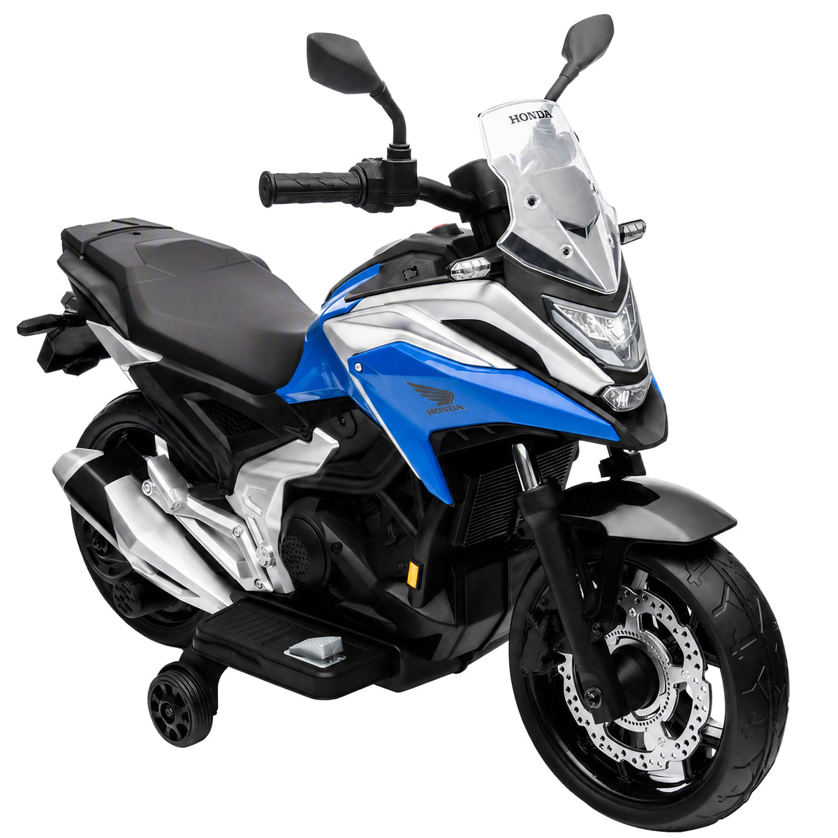 Photo of AIYAPLAY Licensed Honda 12V Kids Electric Motorbike with Training Wheels, Soft Start, Headlights, Music for 3-6 Years, Blue in Blue colour on a white background