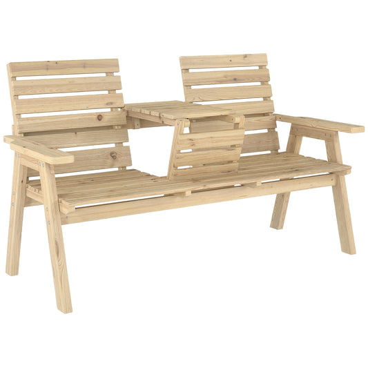 Photo of Outsunny Fir Wood Convertible 2 to 3 Seater Outdoor Garden Bench, Natural Wood Finish in Finish colour on a white background