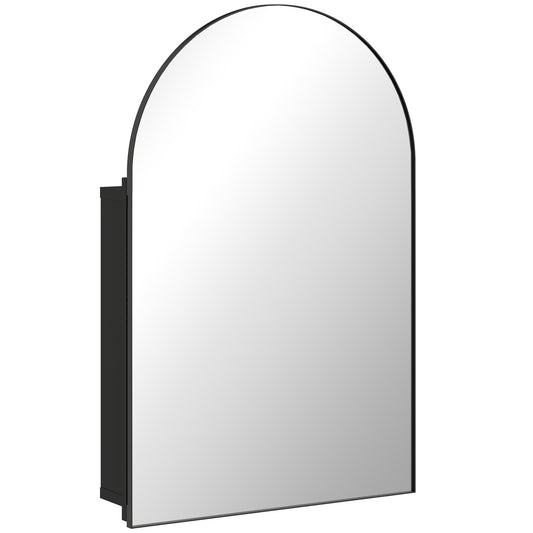 Photo of HOMCOM Bathroom Mirror Cabinet with Mirror, Arched Wall Mounted Bathroom Cabinet with Storage Shelves, Black in Black colour on a white background