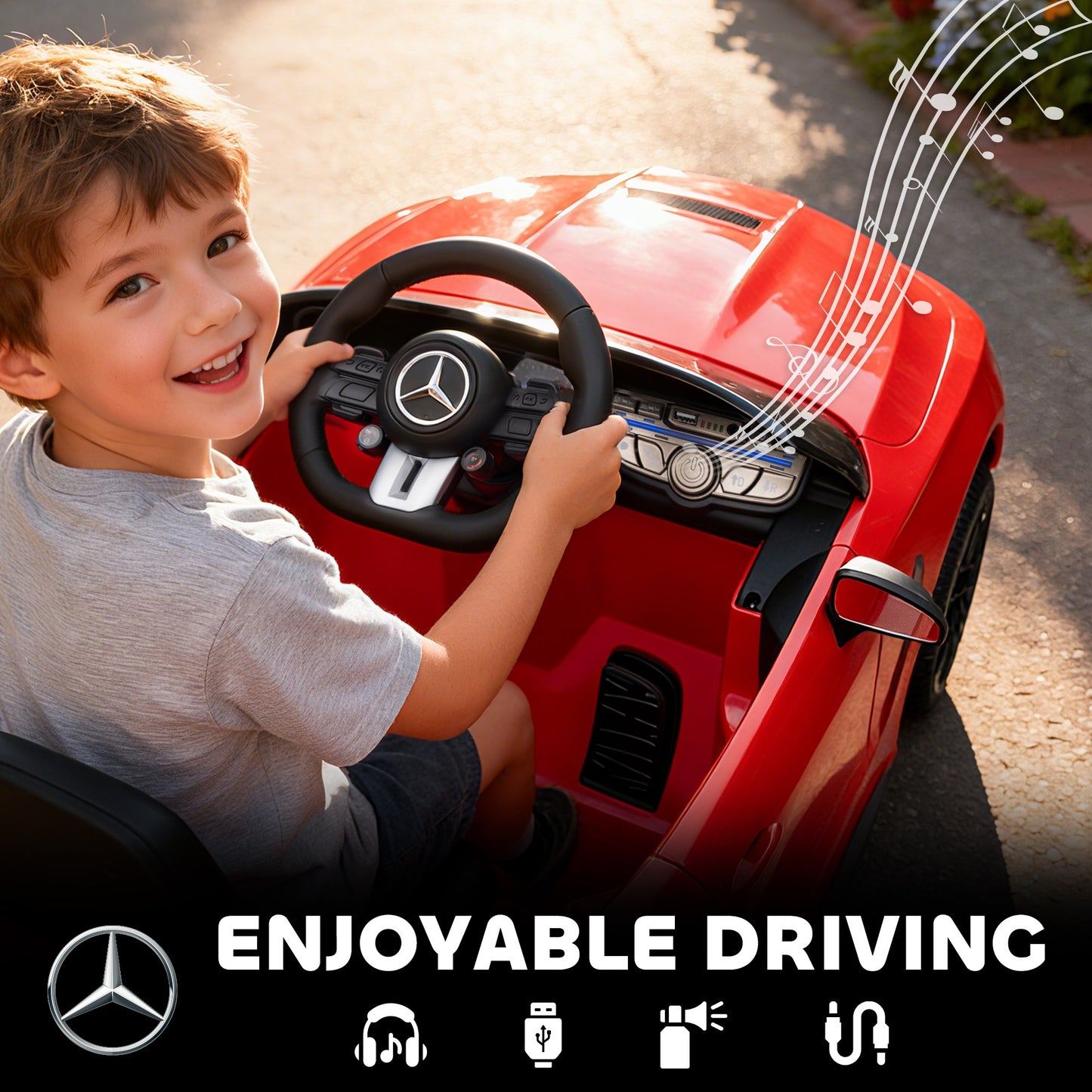 AIYAPLAY Licensed Mercedes AMG Kids Electric Car, 12V Ride On Car with Dual Motors, Remote Control for 3-6 Years, Red