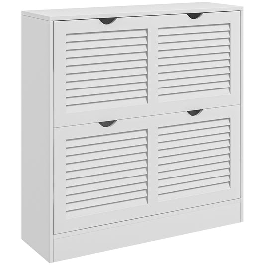 Photo of HOMCOM 2 Drawers Entryway Shoe Cabinet, Narrow Shoe Storage Cabinet with 2 Flip Drawers, Louvred Door Design and Adjustable Shelves for 16 Pairs of Shoes, White in White colour on a white background