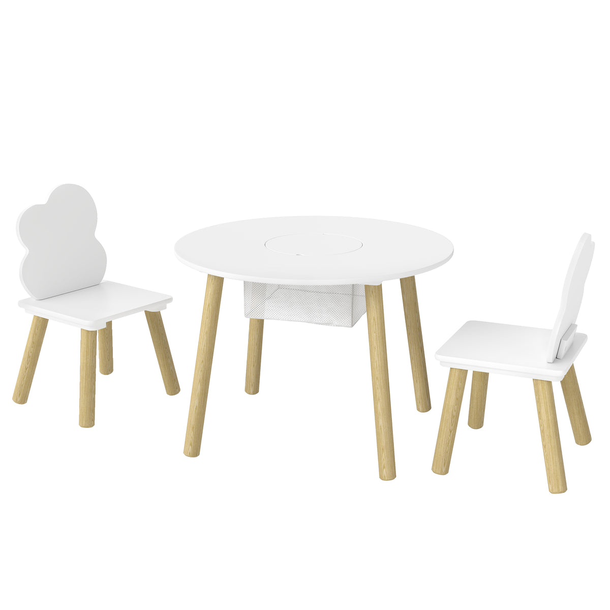 Photo of AIYAPLAY Kids Table and Chairs Set with Storage Bag Toddler Table and Chairs Set 3 Piece for Playroom White in White colour on a white background