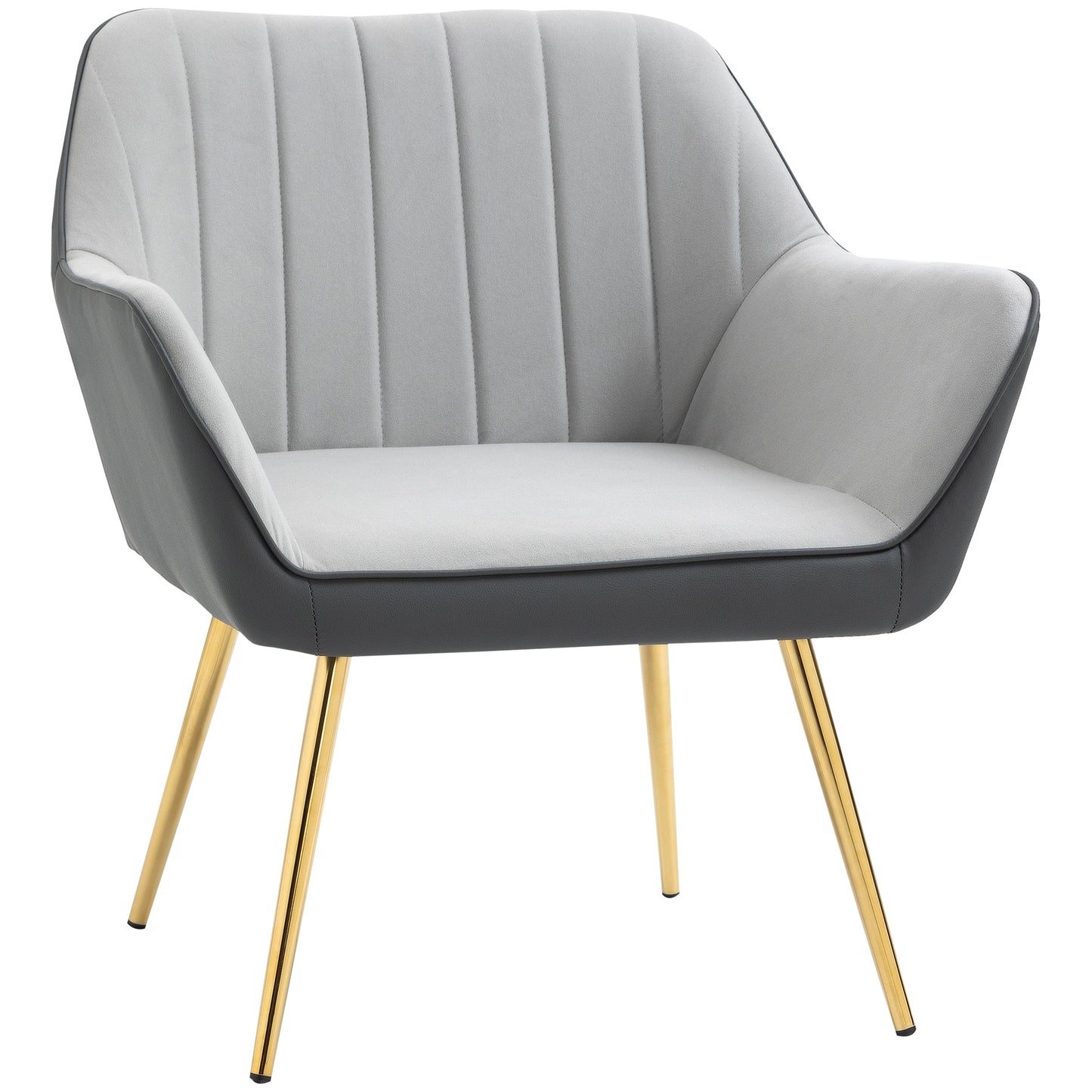 Photo of HOMCOM Velvet Armchair, Upholstered Accent Chair with Golden Steel Legs, Modern Vanity Chair for Living Room and Bedroom, Light Grey in Grey colour on a white background