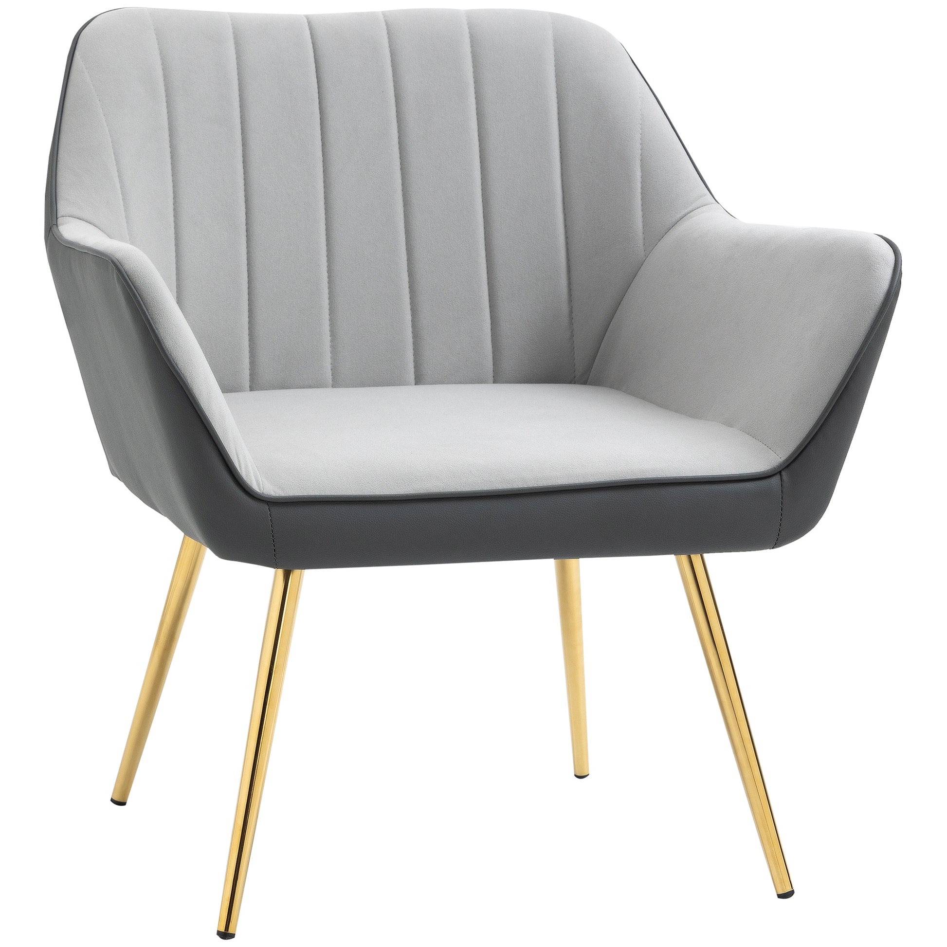 Photo of HOMCOM Velvet Armchair, Upholstered Accent Chair with Golden Steel Legs, Modern Vanity Chair for Living Room and Bedroom, Light Grey in Grey colour on a white background