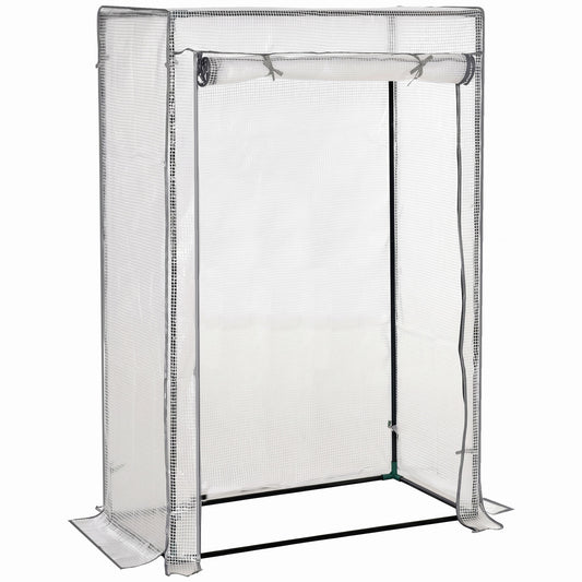 Photo of Outsunny 100 x 50 x 150cm Tomato Greenhouse with Roll-up Door, Mini Greenhouse with PE Cover, Outdoor Grow House Small Green House for Yard, Balcony, Garden, White in White colour on a white background
