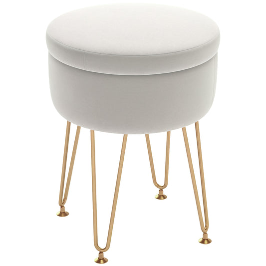 Photo of HOMCOM 5L Velvet-Feel Storage Ottoman - Cream White in White colour on a white background