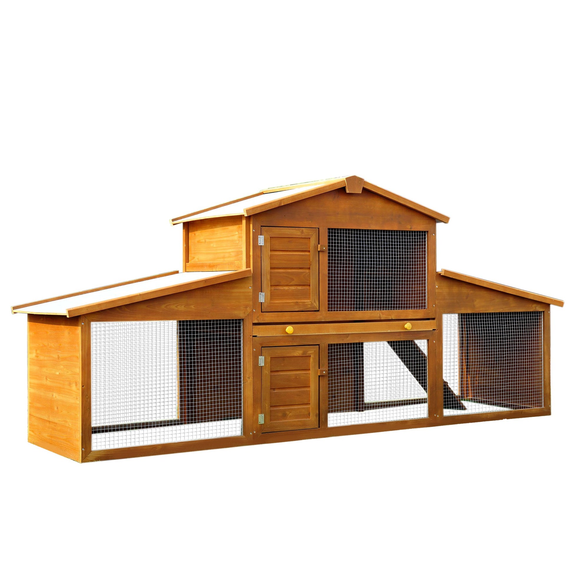 Photo of PawHut Small Animal Deluxe XXL Fir Wood 2-Tier Guinea Pigs Hutches Natural Wood Tone in Tone colour on a white background