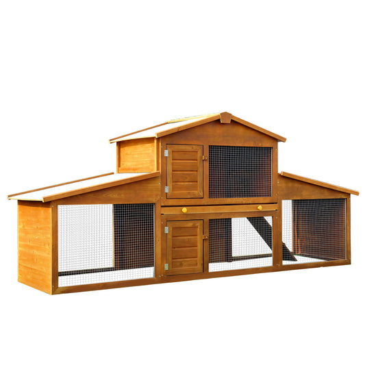 Photo of PawHut Small Animal Deluxe XXL Fir Wood 2-Tier Guinea Pigs Hutches Natural Wood Tone in Tone colour on a white background