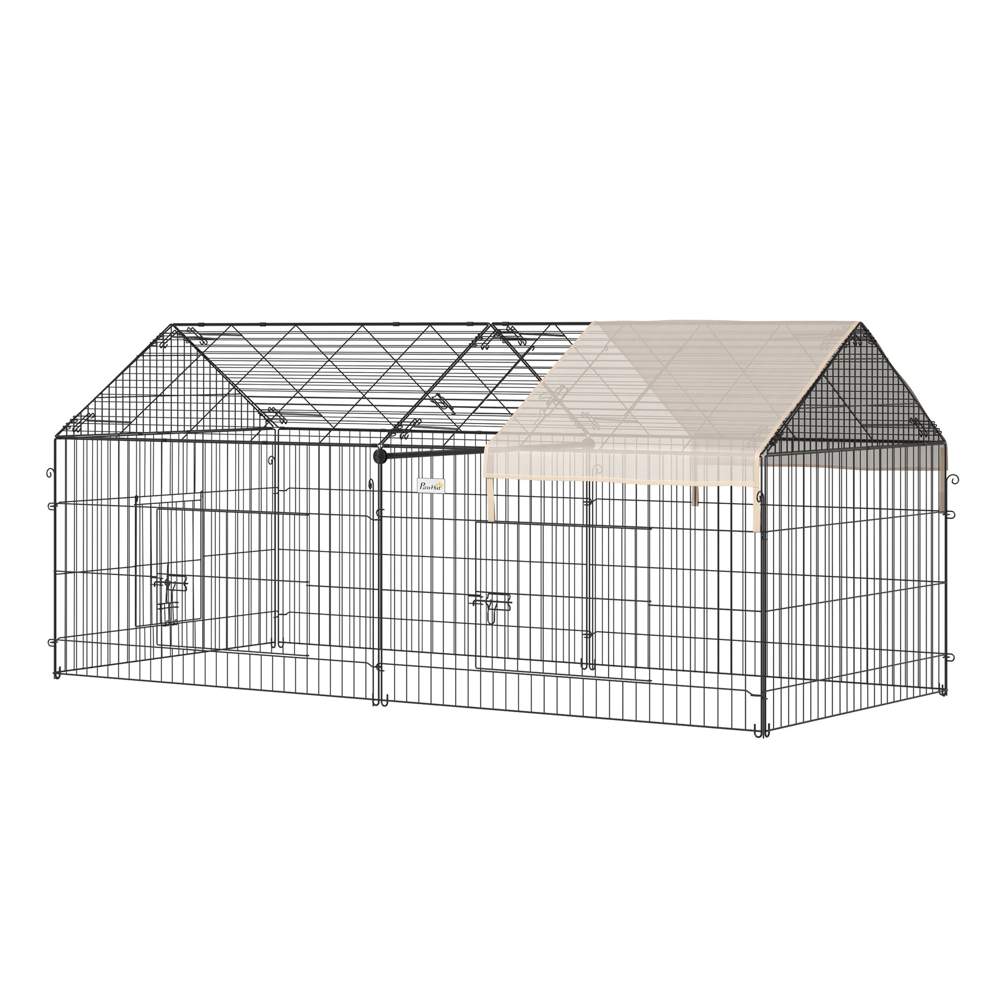 Photo of PawHut Metal Rabbit Run Playpen, Guinea Pig Cage, 220 x 103 x 103cm, Beige in Beige colour on a white background