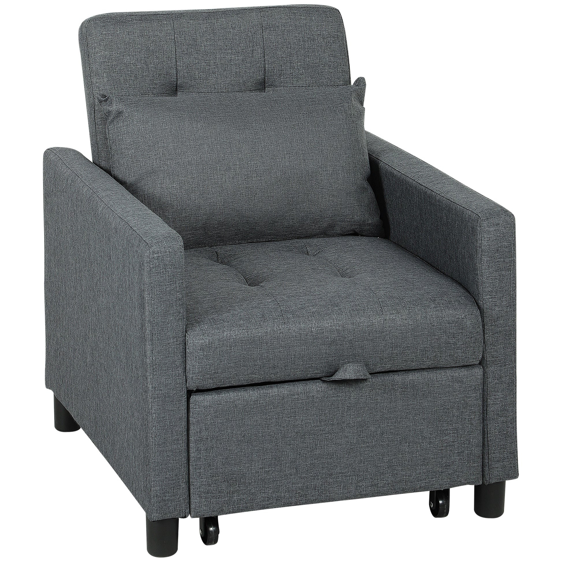 Photo of HOMCOM 3-In-1 Chair Bed, Convertible Sleeper Chair with Adjustable Backrest, Pillow and Footrest for Living Room, Dark Grey in Grey colour on a white background