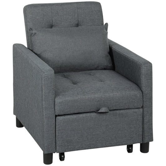 Photo of HOMCOM 3-In-1 Chair Bed, Convertible Sleeper Chair with Adjustable Backrest, Pillow and Footrest for Living Room, Dark Grey in Grey colour on a white background