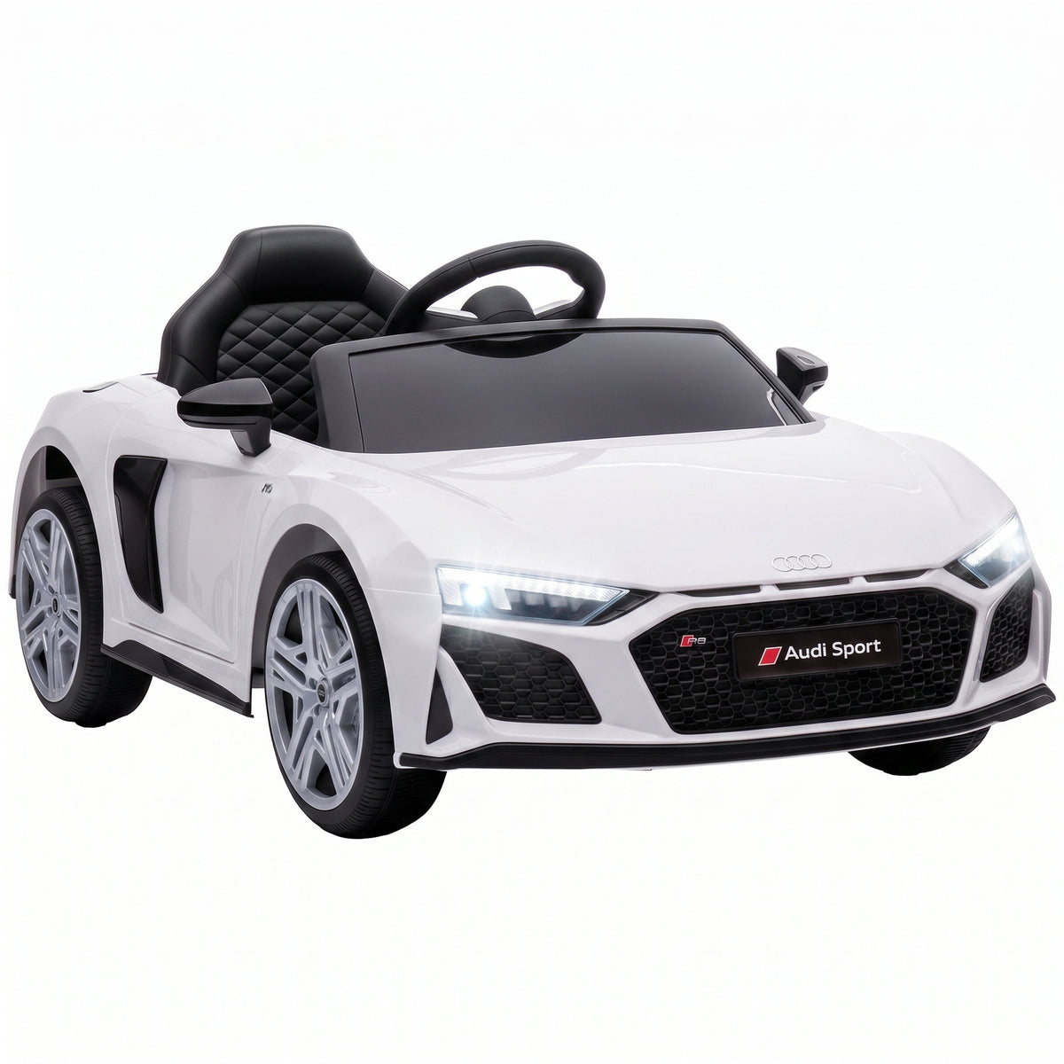 Photo of AIYAPLAY Licensed Audi R8 Spyder 12V Electric Car for Kids with Remote Control, Dual Motors, Rear Suspension, Soft Start, White in White colour on a white background