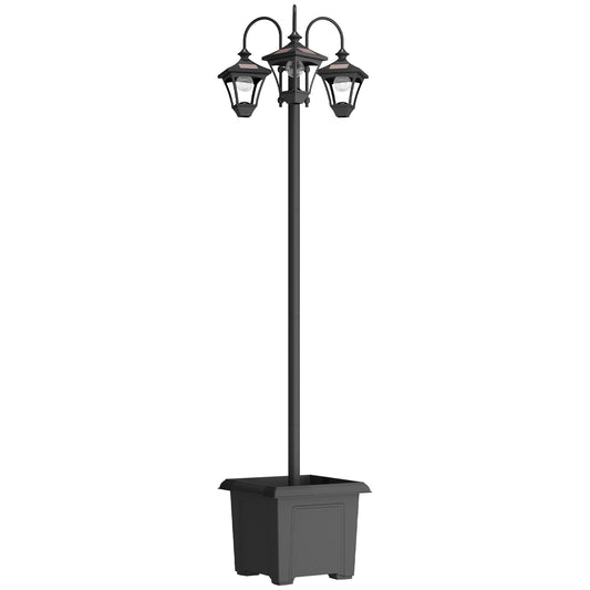 Photo of Outsunny Solar Lamp Post with Dusk-to-Dawn Sensor Street Light with 3-Head Planter 185 cm Black in Black colour on a white background