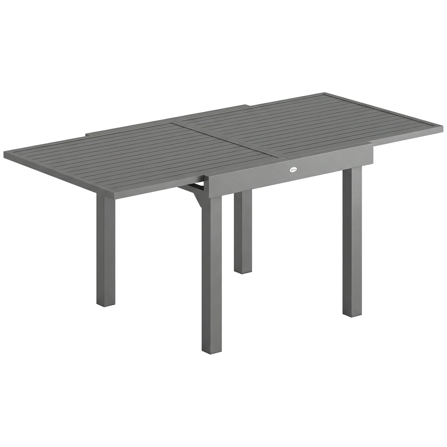 Photo of Outsunny Extending Garden Table for 4-8 People, Aluminium Outdoor Dining Table with Slatted Top, Dark Grey in Grey colour on a white background