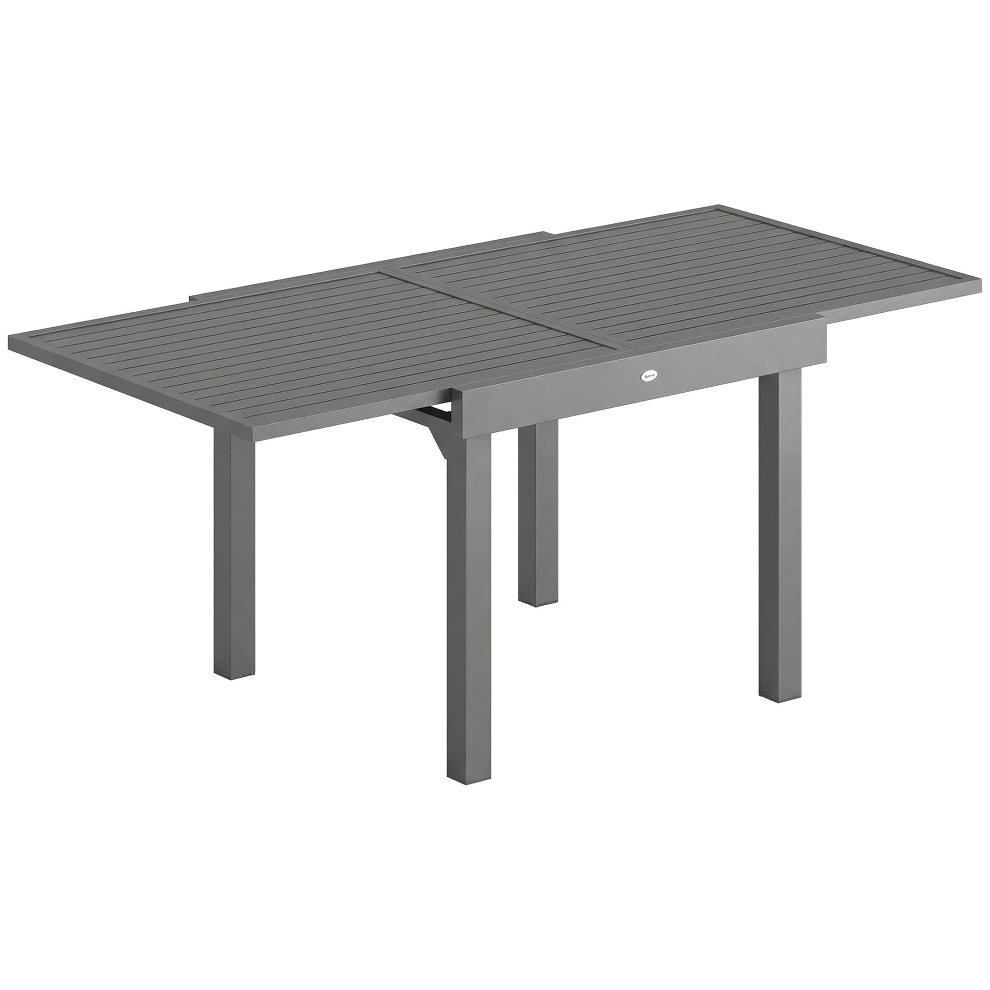 Photo of Outsunny Extending Garden Table for 4-8 People, Aluminium Outdoor Dining Table with Slatted Top, Dark Grey in Grey colour on a white background