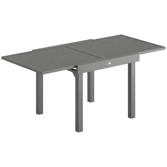 Photo of Outsunny Extending Garden Table for 4-8 People, Aluminium Outdoor Dining Table with Slatted Top, Dark Grey in Grey colour on a white background