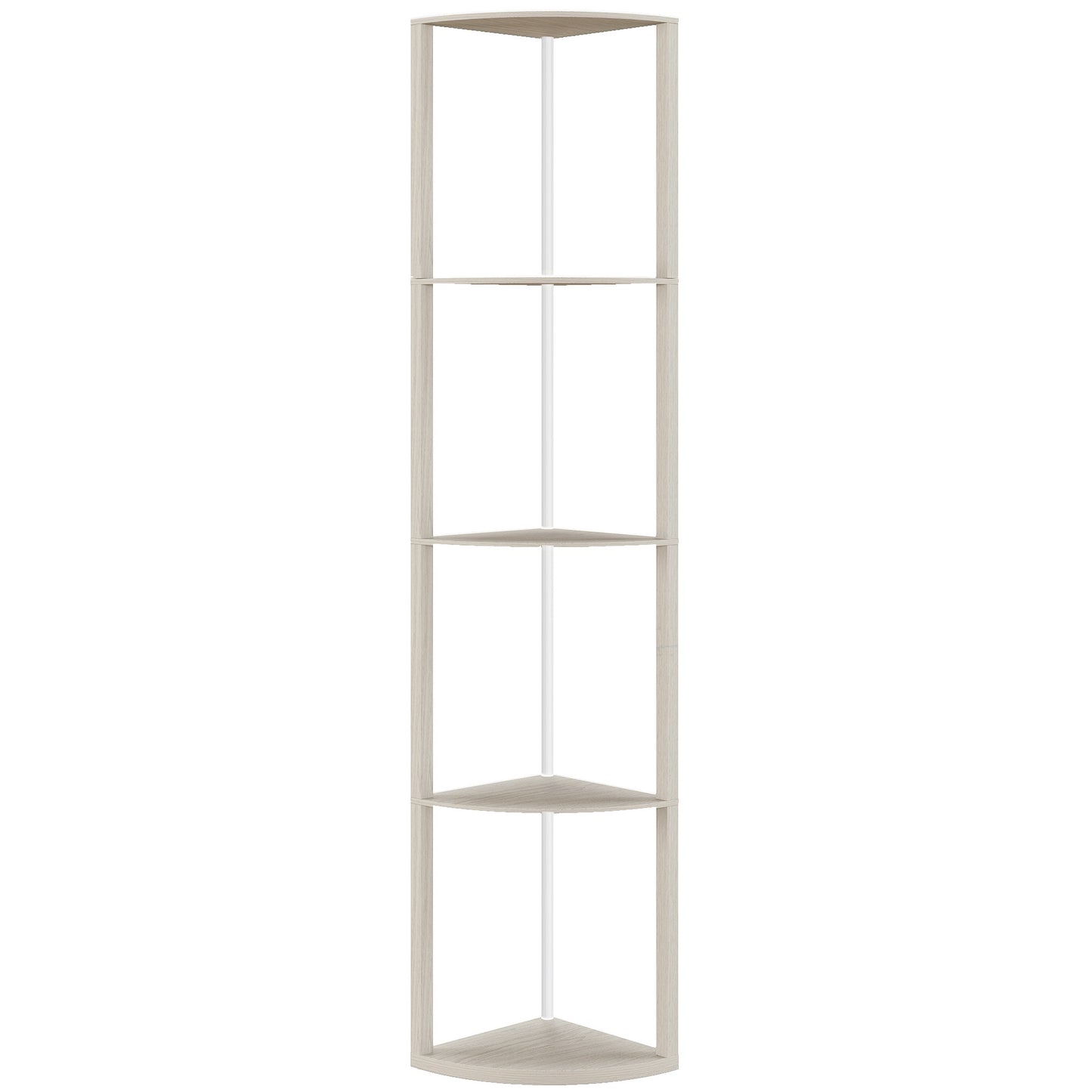 Photo of HOMCOM RGB LED Floor Lamp with Shelves, 4-Tier Dimmable Standing Lamp with Remote Control, Oak in Oak colour on a white background