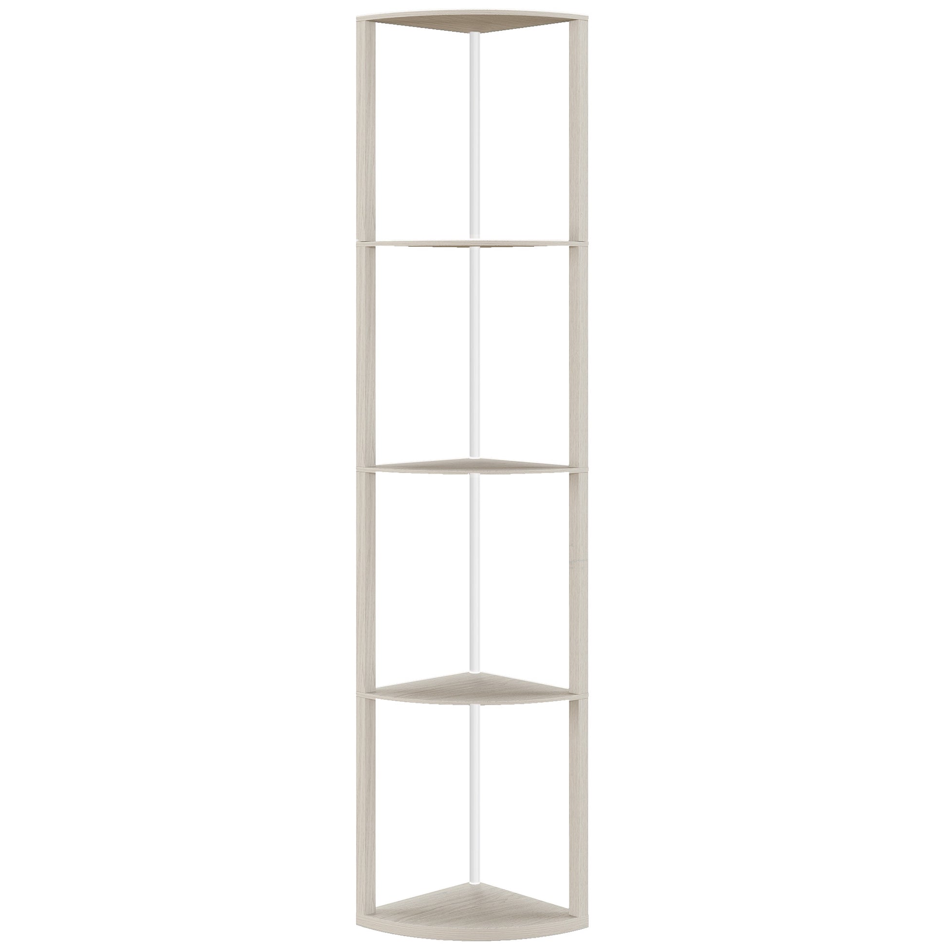Photo of HOMCOM RGB LED Floor Lamp with Shelves, 4-Tier Dimmable Standing Lamp with Remote Control, Oak in Oak colour on a white background