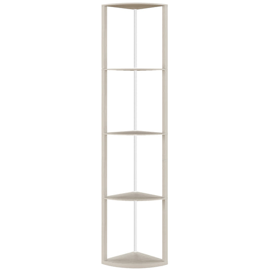 Photo of HOMCOM RGB LED Floor Lamp with Shelves, 4-Tier Dimmable Standing Lamp with Remote Control, Oak in Oak colour on a white background