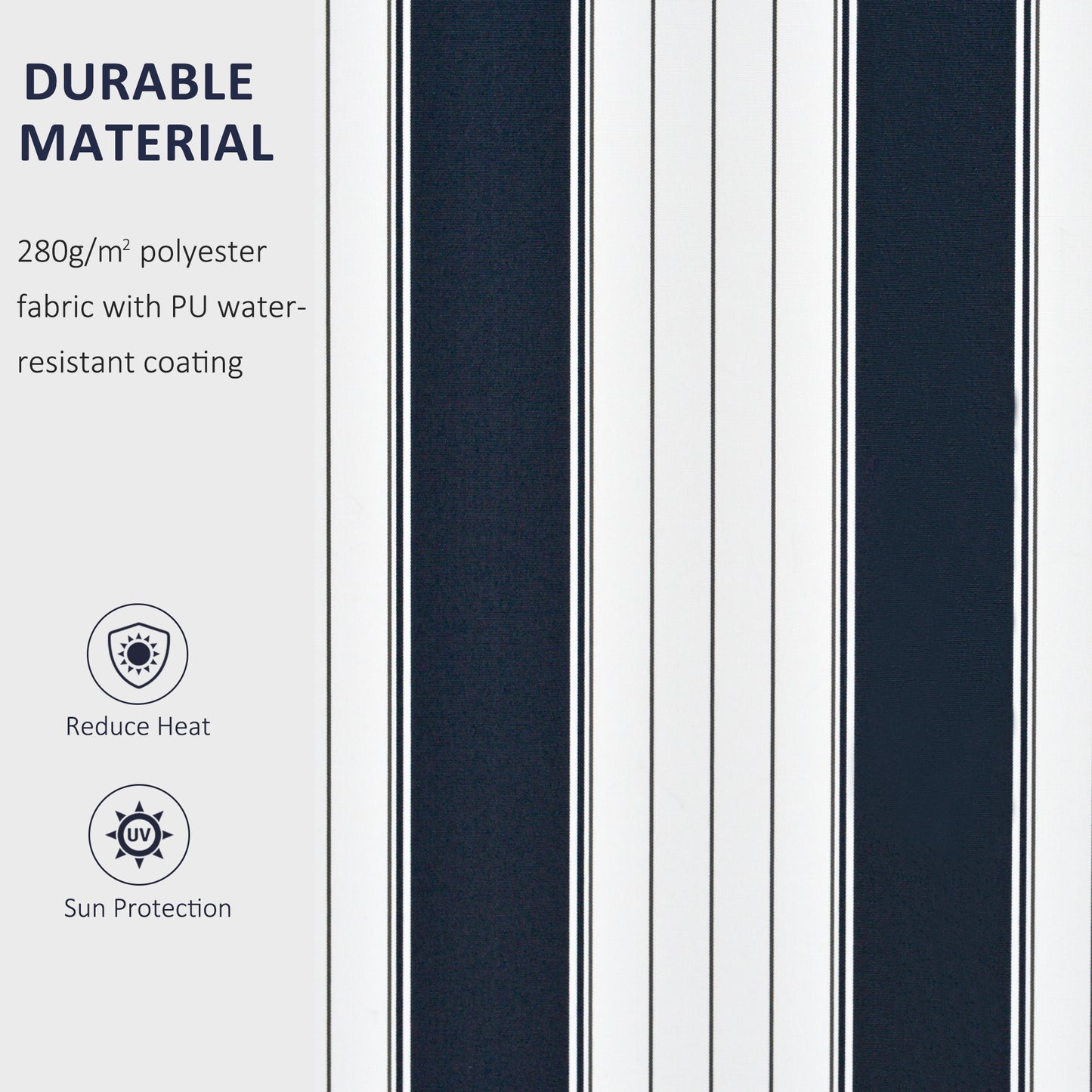 Outsunny Manual Retractable Awning, 3x2.5 m-Blue/White Stripes