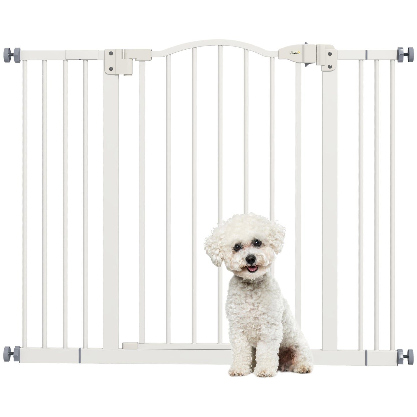 Photo of PawHut Metal 74-100cm Adjustable Pet Gate Safety Barrier w/ Auto-Close Door White in White colour on a white background
