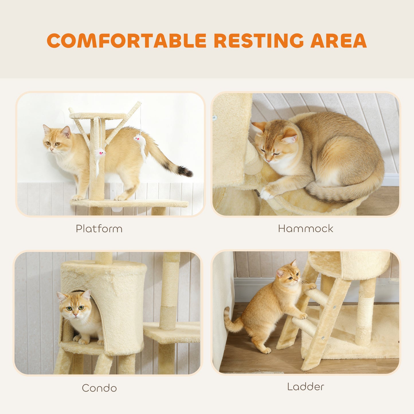 PawHut Multi-Level Cat Tree with Scratching Post, Ladder, Cat House, Beige