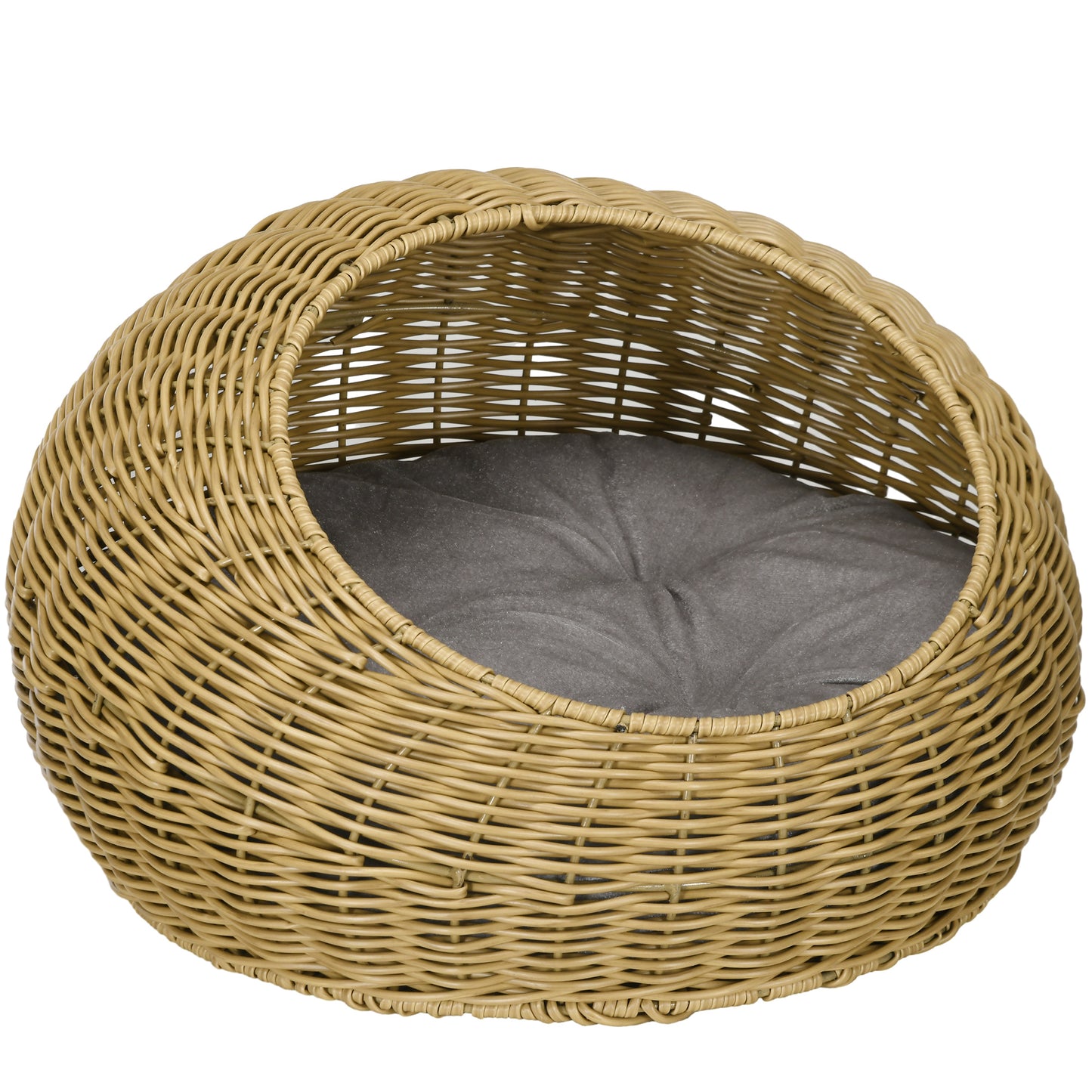 Photo of PawHut Wicker Cat House with Washable Cushion for Indoor Cats, Light Brown in Brown colour on a white background