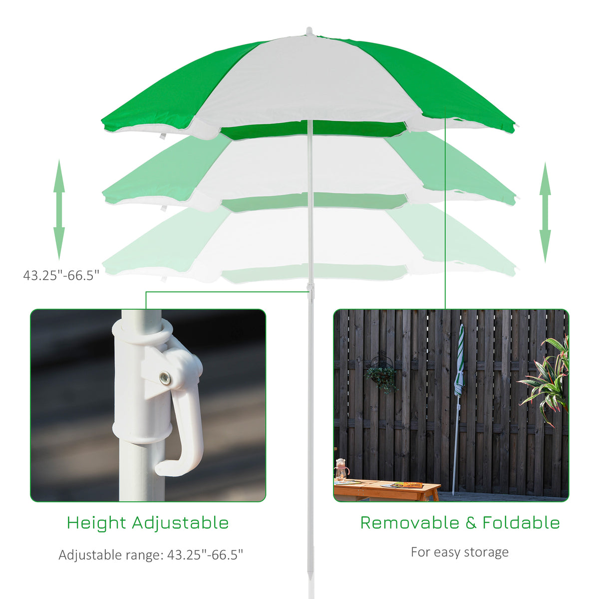 Outsunny picnic table parasol with adjustable height and foldable design