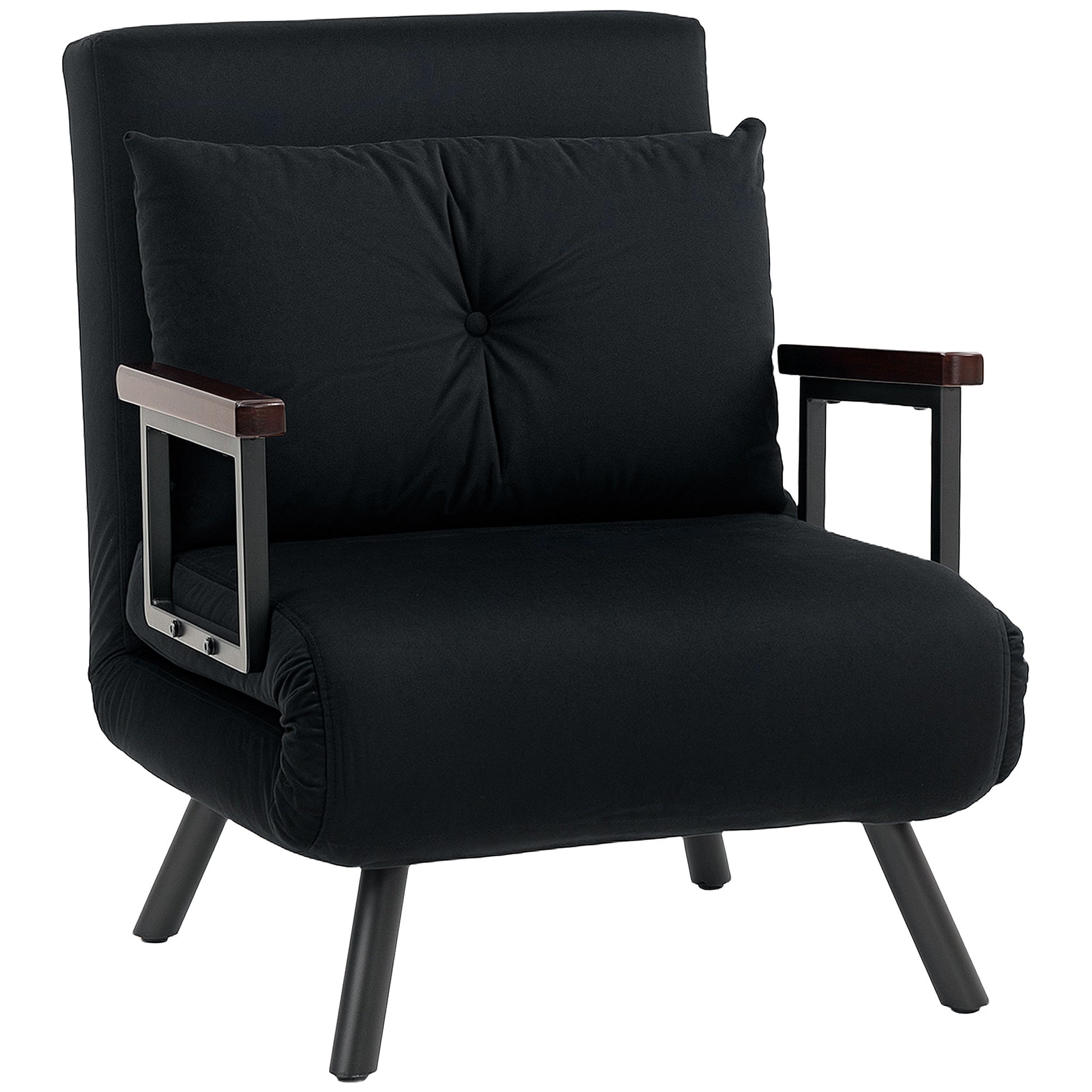 Photo of HOMCOM 4-in-1 Velvet-Feel Single Chair Bed, with Pillow - Black in Black colour on a white background