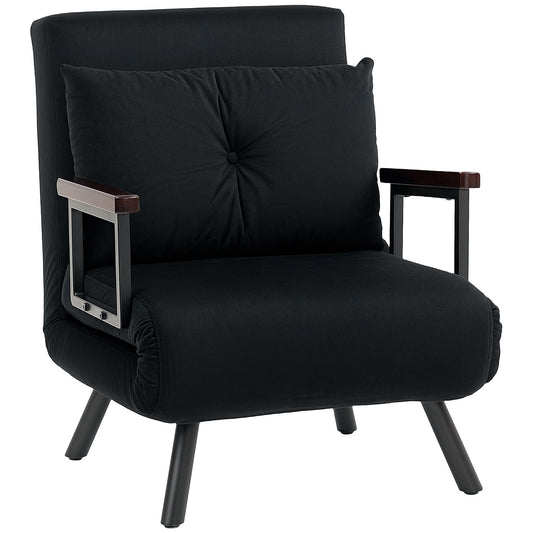 Photo of HOMCOM 4-in-1 Velvet-Feel Single Chair Bed, with Pillow - Black in Black colour on a white background